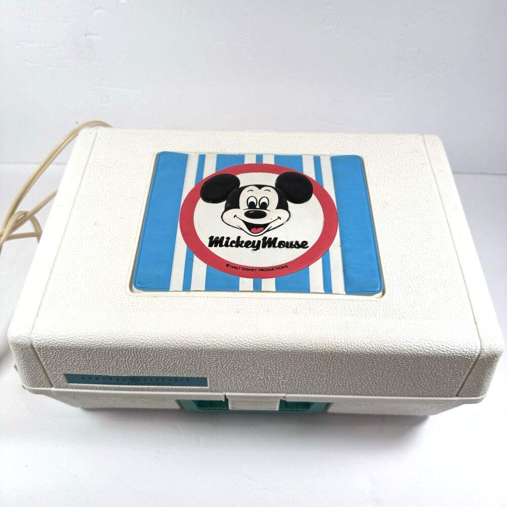 Vintage Mickey Mouse Sears Solid State Record Player And Carrying Case Video
